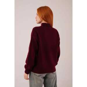 Suéter de Punto Trenzado Color Borgoña Básico al por Mayor para Mujer, Cálido e Informal con Cuello Acanalado y Decoración de Botones, Empaquetado Individual - Product Image 1