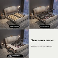 Lit de mariage moderne en chêne massif de luxe italien, avec cadre en bois, sommier relevable pneumatique et coussin moelleux, 1,8m/1,5m, pour villa