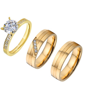 18k 골드 도금 보석 남자 반지 3pcs cz 다이아몬드 여성 커플 웨딩 약혼 반지 세트 - Product Image 1