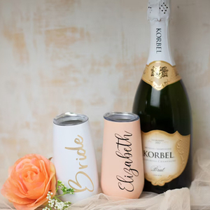 En stock, gobelet isotherme en acier sans pied de 6 oz, personnalisé blanc pour flûtes, demoiselle d'honneur pour mariage - Product Image 2