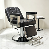 Fauteuil de barbier classique noir robuste, hydraulique, inclinable et pivotant, avec repose-pieds et appui-tête, pour salon de coiffure masculin