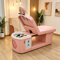 Lit de lavage capillaire rose à température constante avec circulation d'eau et armoire de rangement pour salon de beauté et traitement capillaire