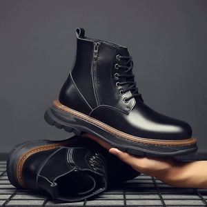 New Men's <b>Boots</b> Cowhide Casual Large Shoes High Top Outdoor Work <b>Boots</b> - Product Image 3