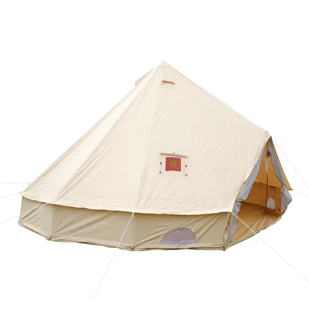 Cotton Tents Camping Outdoor Custom Waterproof Glamping Cotton Canvas Bell Tents For Camping With Stove Pipe Jack Hole