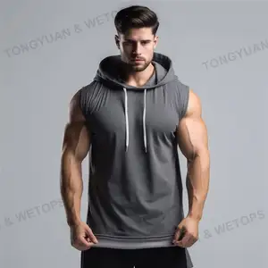 Custom Clothing Men Workout Hooded Tank Tops Sports Bodybuilding Stringer Muscle Cut Off T Shirt Men's Sleeveless Gym Hoodies