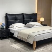 Lit double en cuir véritable de style italien, luxueux, rembourré et flottant, pour petit appartement, mobilier de chambre à coucher