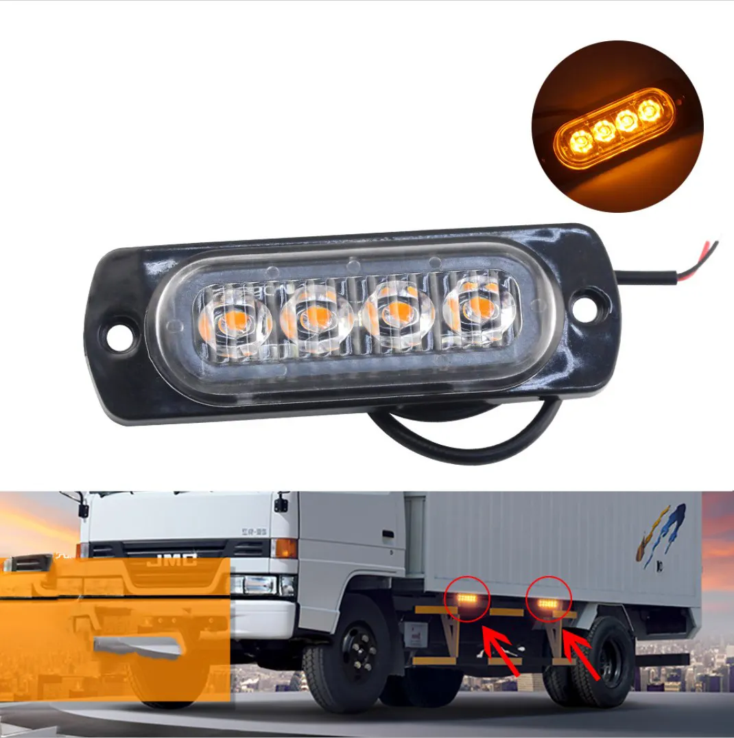 12V LKW Seiten licht Ultra dünne 4LED Signal leuchte Warnleuchte Dekorativ