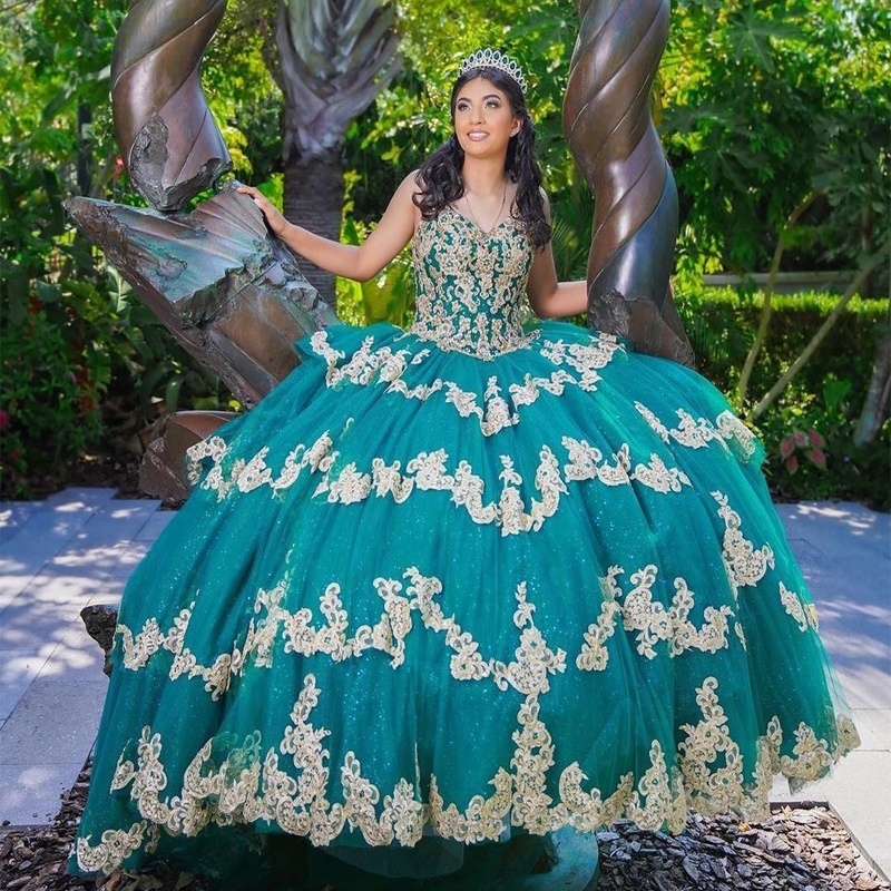sachin and babi light blue dress Emerald Green #Princess Prom Dress with straps main image 1