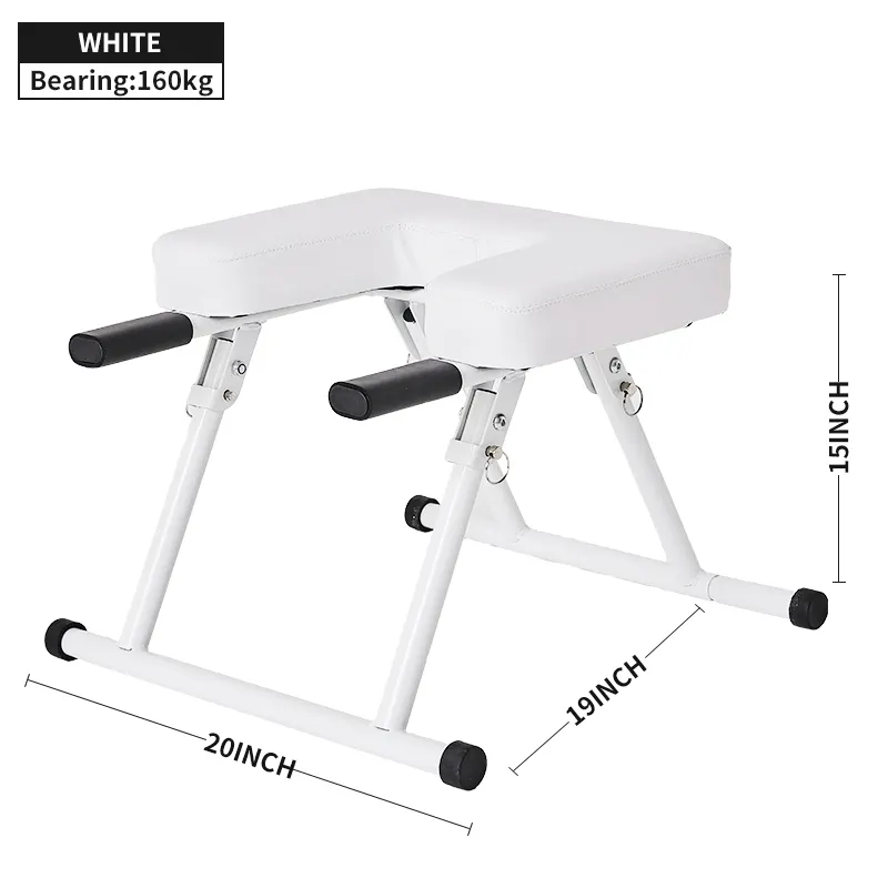 Banco con soporte para cabeza de yoga, silla de inversión plegable con reposabrazos, para gimnasio en casa, estudio de yoga, blanco, 49*51*36cm