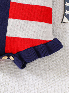 4 ° July bandiera americana pagliaccetti in maglia per bambine body con cravatta a tracolla - Product Image 6