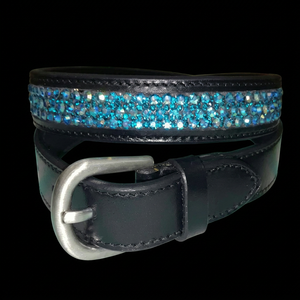 Ceinture en cuir véritable noir avec incrustation de strass, boucle à ardillon décontractée pour femmes, fournisseur équestre Annabelle. - Product Image 1