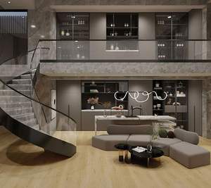 Escalier intérieur moderne et durable en métal courbé avec garde-corps en verre, construction en acier inoxydable et bois, design contemporain pour - Product Image 1