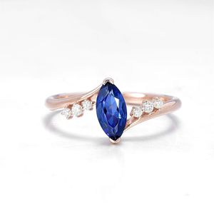 Cadermay Rose Gold Plated S925 Silver Ring Marquise Blue Stone Prong Setting Engagement Fashion Ring - Product Image 5
