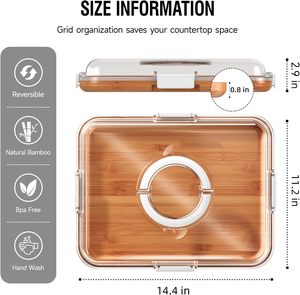 Planche à découper/plateau à fromages Yuou Charcuterie avec couvercle, 6 compartiments, en bambou, épaisseur 1,5 cm, passe au lave-vaisselle, design personnalisé - Product Image 2