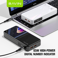 BAVIN prix de gros logo personnalisé affichage Led Portable 65w Type c charge Super rapide 20000mah batterie externe avec câble PC036