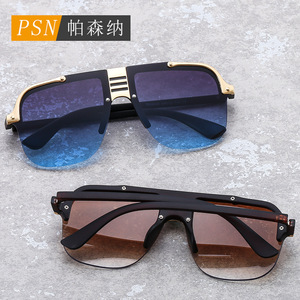 Psn Fashion Lunettes de soleil demi-cerclées rectangulaires UV400 Protection solaire Adulte Unisexe - Product Image 2