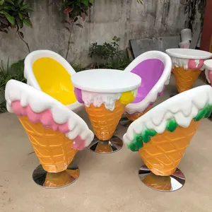 공장 가격 인공 유리 섬유 아이스크림 의자 테이블 조각 실내 장식