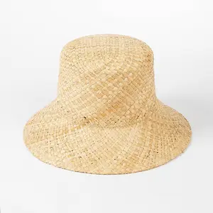 2024 JAKIJAYI nuevo diseño hecho a mano hierba Natural sombrero femenino rafia paja cubo sombrero de ala ancha verano playa sombrero para mujer