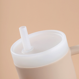 Eco Friendly <b>Reusable</b> 10oz Silicone Drinking <b>Cup</b> Cream Khaki Compact Mug with Straw Unbreakable Stan Ley Style Logo Customizable - Product Image 2