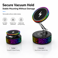 Support de téléphone magnétique sans fil 15W pour voiture avec ventouse électrique, lumière RGB et support pliable