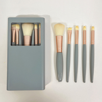 Pinceaux de maquillage 5pcs pinceaux de maquillage personnalisés à manche rose kits de pinceaux de maquillage professionnels doux et pratiques avec miroir