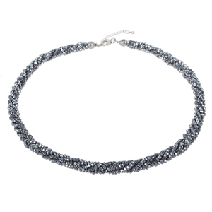 Collar de Cristal Gris de 18 Pulgadas con 4 Hileras de Cuentas Facetadas Trenzadas de Cristal de 3 mm - Product Image 1