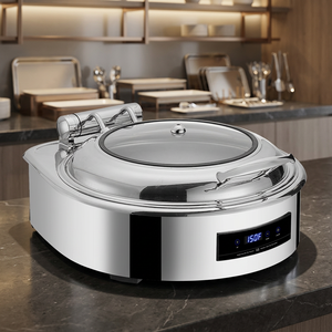 Luxury Electric 6L Circular Chafing Dish Hydraulic Glass Cover Stainless Steel <b>Buffet</b> <b>Server</b> 400W Multi-Style Silver Gold - Product Image 3