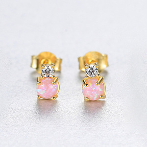 Classic 18K Gold Plated S925 Sterling <b>Silver</b> Opal <b>Stud</b> <b>Earrings</b> With Cubic Zirconia Women's Everyday Wear Jewelry - Product Image 6
