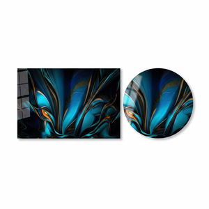 Impresión en lienzo moderna abstracta en azul y naranja: decoración vibrante para pared, arte en vidrio templado - Product Image 2