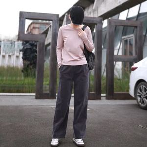 Corduroy Straight Leg <b>Pants</b> Women High Waisted Loose Fit Plus Size Casual Long <b>Pants</b> With Pockets Micro Elasticity Autumn - Product Image 3