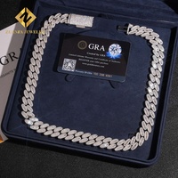 Collier pour homme en argent sterling 925 de 15 mm, serti à griffes, collier cubain glacé Miami, collier en moissanite baguette VVS