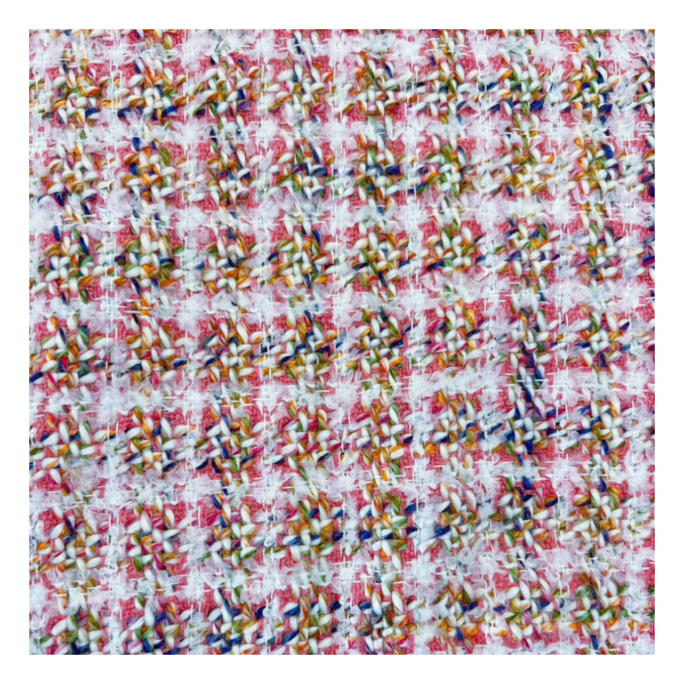Free Sample Pink Plaid Tweed Wool Blend Acrylic Polyester Nylon Women Dress Tweed Fabric