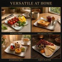 Plateau de service moderne en acier inoxydable mat à bords ondulés, style luxe léger, pour la présentation de desserts et plats en restaurant et hôtel