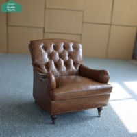 Fauteuil individuel Tiger en cuir véritable ciré à l'huile, style vintage américain, pour salon, villa design, bar à whisky et cigares, café