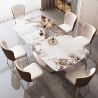 Table à manger convertible en or avec plateau en pierre frittée, piétement en acier inoxydable en forme de Z, mobilier moderne pour salle à manger d'hôtel, 6 places pliables