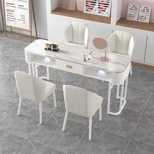Mesa de salón de uñas de lujo moderna blanca para dos o tres personas <span class=keywords><strong>Escritorio</strong></span> de uñas de material de madera con cajón para salones de belleza - Product Image 3