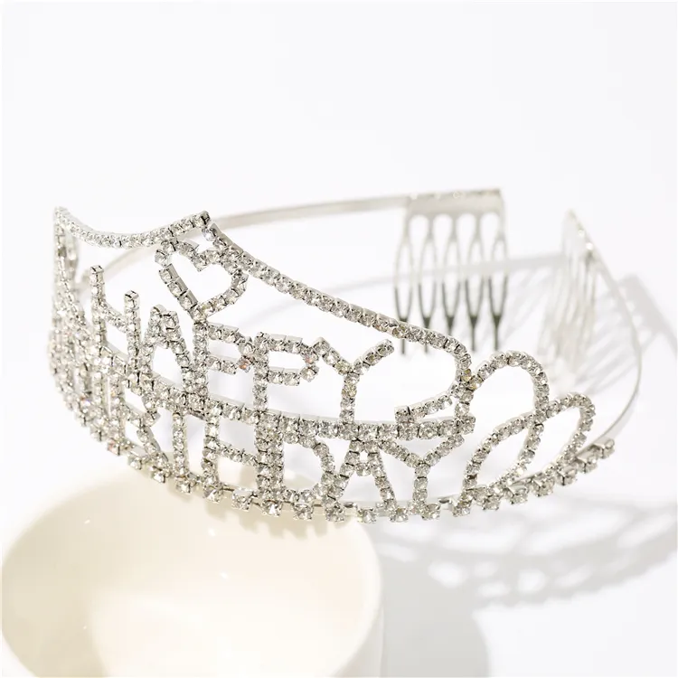 क्राउन Tiaras जन्मदिन मुबारक क्राउन साफ़ा बाल सामान के लिए उच्च गुणवत्ता स्फटिक कंघी के साथ लवली ब्राइडल पार्टी उपहार