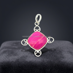 Colgante de Ágata Rosa Banda Rosa Genuina con Cruz Única, Engaste de Bisel en Plata de Ley, Joyería Artesanal de Moda - Product Image 2