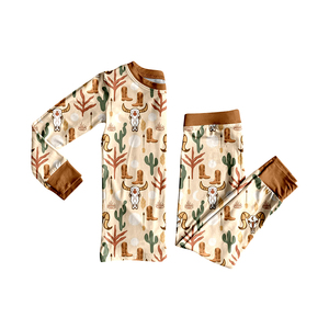 प्रीऑर्डर बेबी लड़कों 95% बांस के पश्चिमी काउबॉय थोक बुटीक की लंबी आस्तीन शर्ट पैंट पैंट के ऊपर बनी - Product Image 2