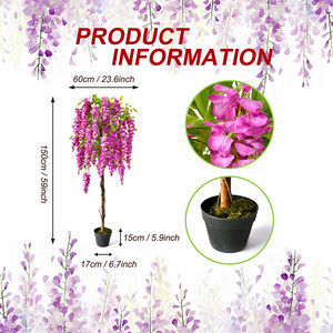 Maceta con Flores <span class=keywords><strong>de</strong></span> Glicinia Artificiales Decorativas, 150 cm <span class=keywords><strong>de</strong></span> Altura, Tronco <span class=keywords><strong>de</strong></span> Plástico, Ecológica, Duradera, Ideal para Bodas y <span class=keywords><strong>Navidad</strong></span> - Product Image 2