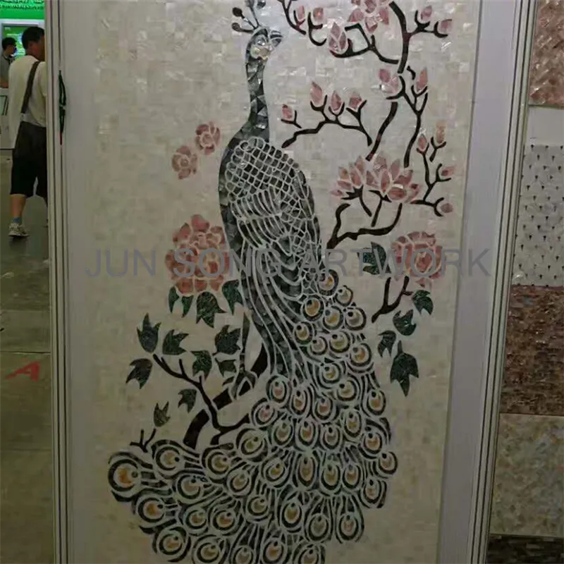 JS JHM127 Pavone Piastrelle di Mosaico Delle Coperture di Arte Murale Cinese Madre di Perla Mosaico Backsplash