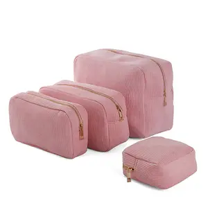 Yüksek kalite özel Logo kadife nakış dört adet Set makyaj çantası sıfır cüzdan depolama yıkama kozmetik çantası