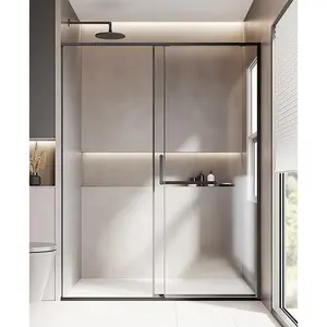 Cabina de ducha de acero inoxidable para baño, puerta corredera, rectangular, Base acrílica