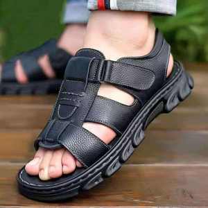 Sandales de plage pour hommes en cuir véritable avec semelle extérieure en TPR résistante à l'usure, antidérapante, imperméable, légère et respirante - Product Image 3