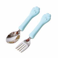 Ensemble fourchette et cuillère pour enfants Meitai en forme de patte de chat, sans BPA, en silicone et acier inoxydable, antidérapant, lavable, pour les tout-petits