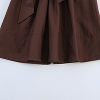 Robes midi décontractées d'été à manches courtes plissées de couleur marron pour femmes