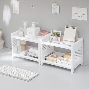 Organizador de cosméticos de escritorio blanco, estante de almacenamiento de 2 niveles para dormitorio, baño, almacenamiento de maquillaje, estante pequeño multifuncional - Product Image 5