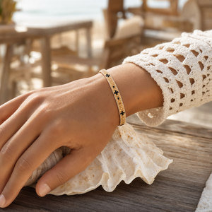 Bracelet perlé Go2boho, perles en verre filé <span class=keywords><strong>à</strong></span> la main couleur or avec motif géométrique noir, bijou ajustable idéal pour un cadeau - Product Image 1