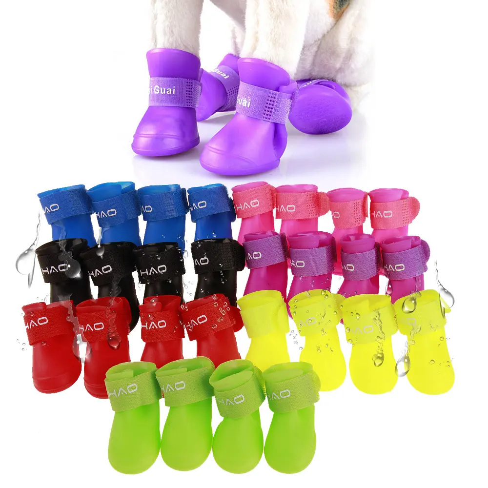 Pet Antislip Waterproof Shoes Outdoor Rainboots Silicone Soft Rubber Rain Boot Dog Shoes