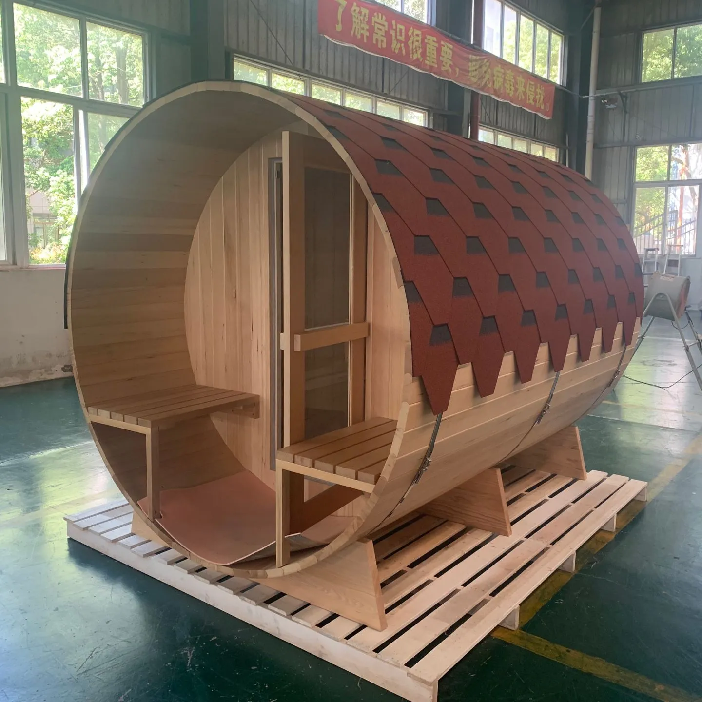 Penjualan terlaris Outdoor barel Sauna kayu padat Hemlock kayu Cedar basah uap tradisional ruang Sauna luar ruangan pembakaran kayu barel Sauna